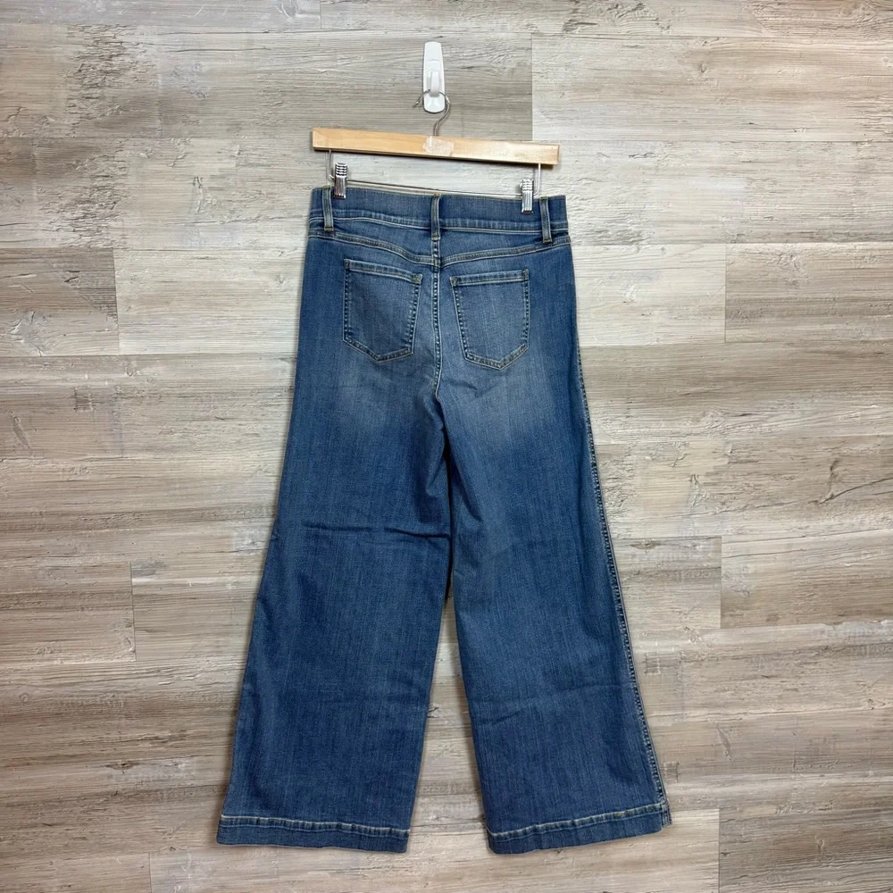 SPANX Seamed-Front Wide Leg Jeans - Blue Pull-On Shaping Denim - Size M - Picture 12 of 13